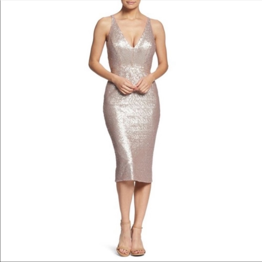 Dress the Population Shimmering Silver Midi Dress